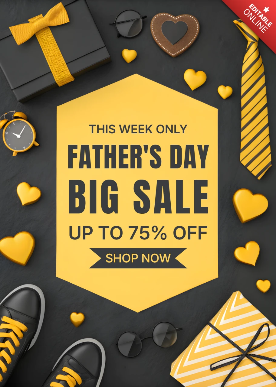 Father's Day Sale Design Template with Fashion Accessories and Yellow Accents