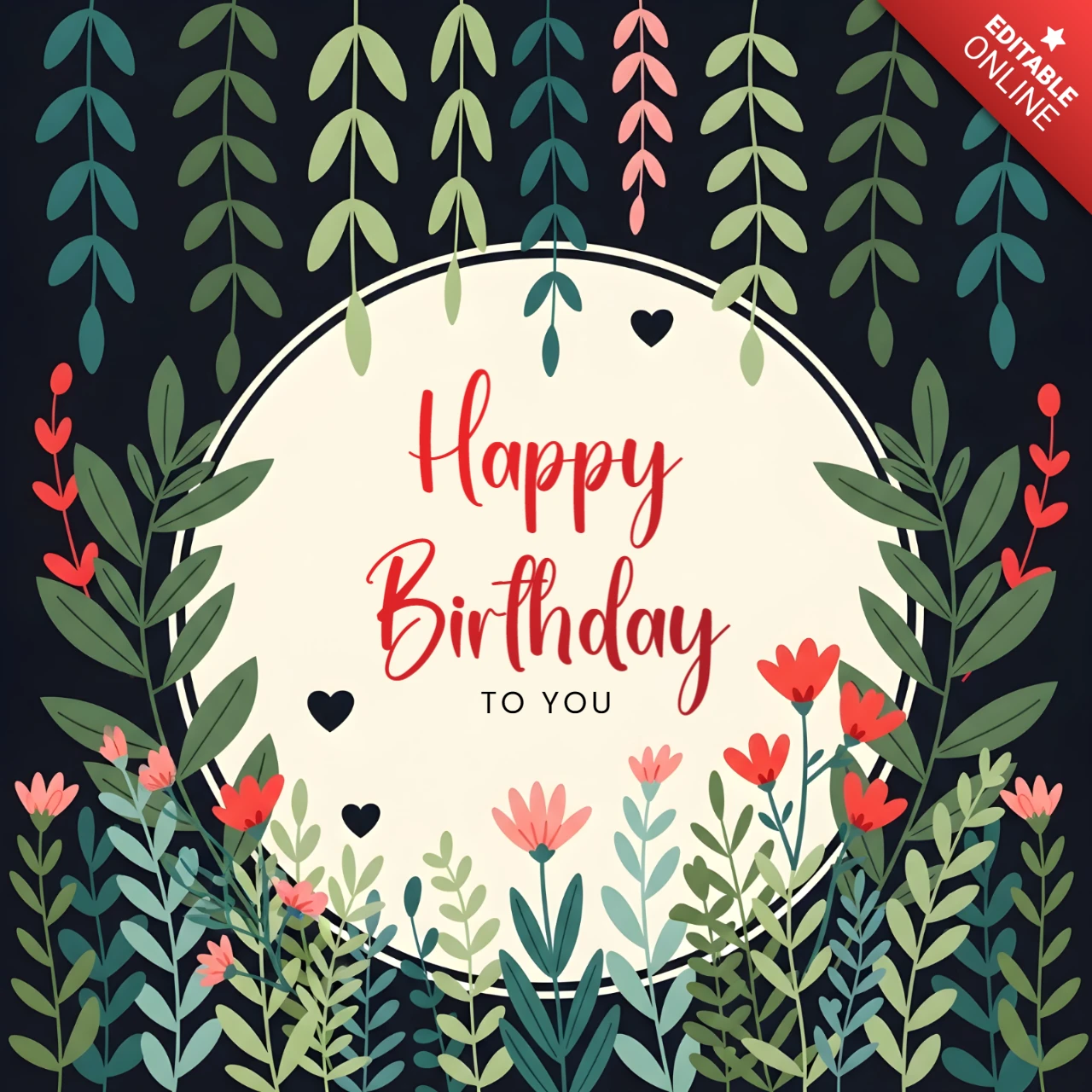 Plantilla de diseño de tarjeta de cumpleaños floral con mensaje de feliz cumpleaños