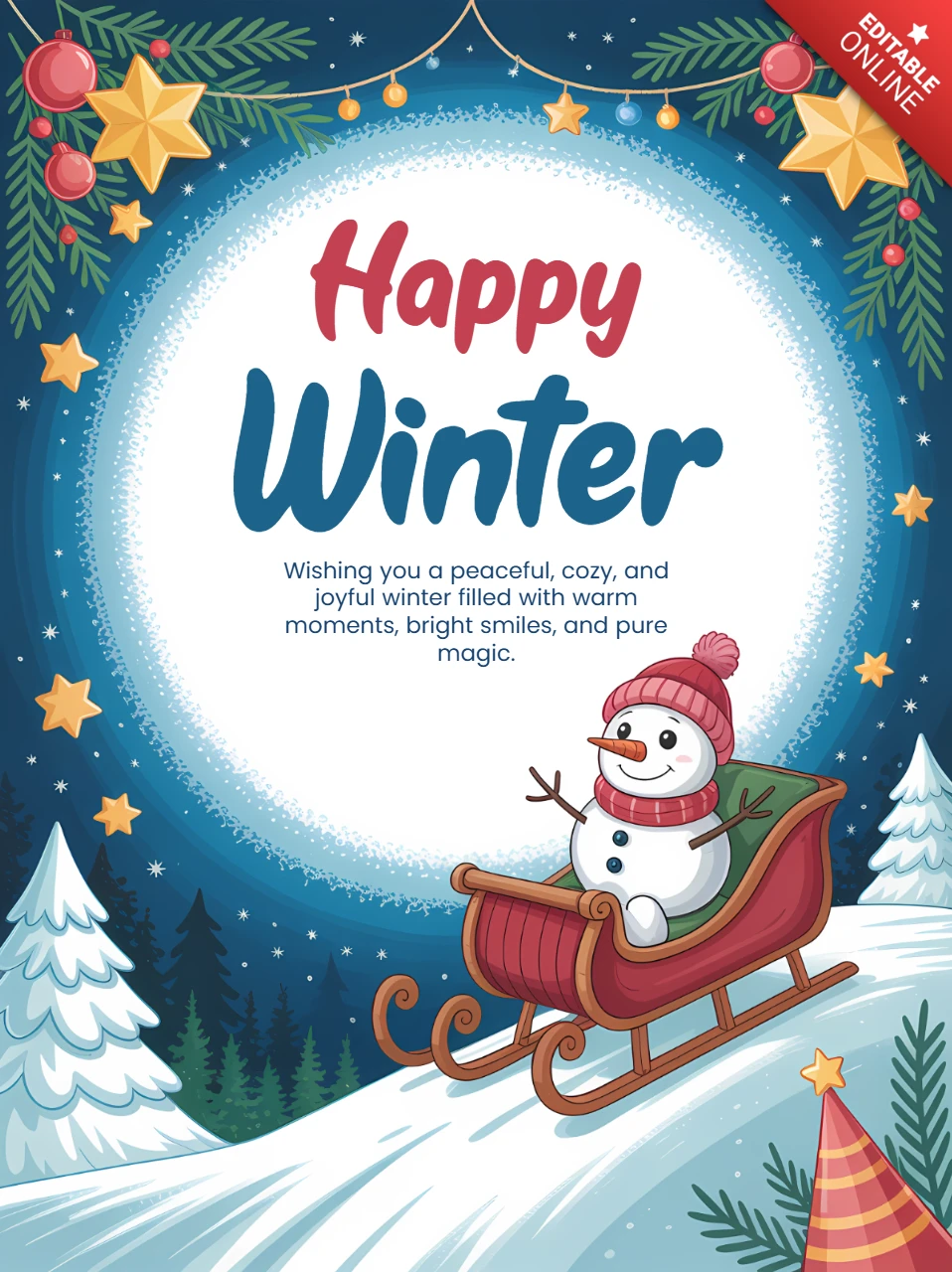 Winterwunderland-Designvorlage mit Schneemann für Feiertagsgrusskarten
