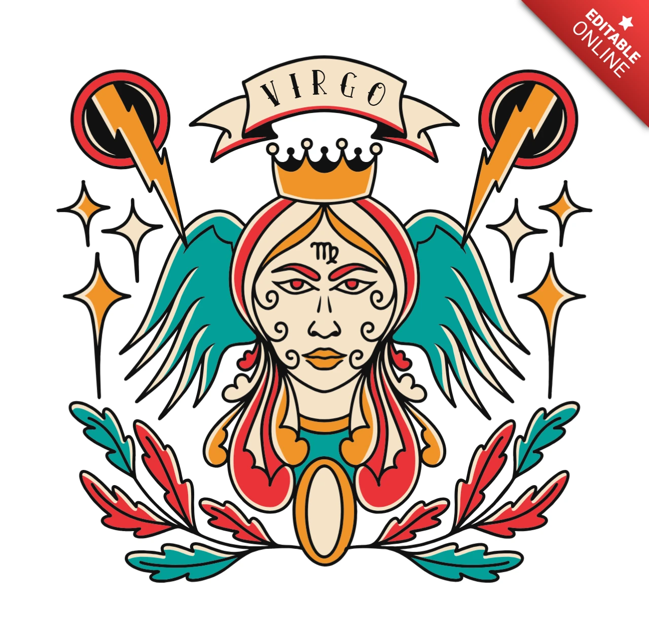 Vintage-Inspired Virgo Design Template with Bold Illustrative Elements