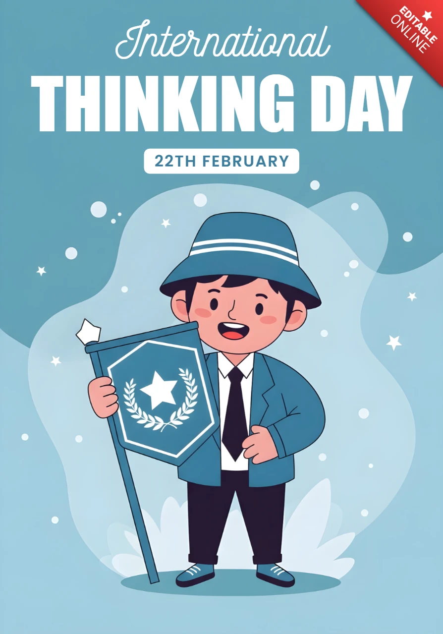 Bearbeitbare internationale Denktag-Poster-Vorlage mit Cartoon-Stil-Charakter und Abzeichen-Design