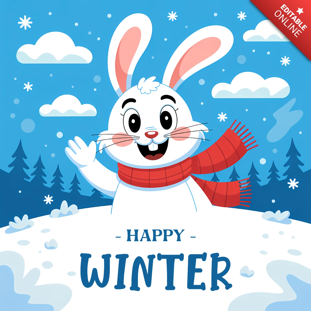 Winterwunderland Kaninchen Designvorlage für Grußkarten