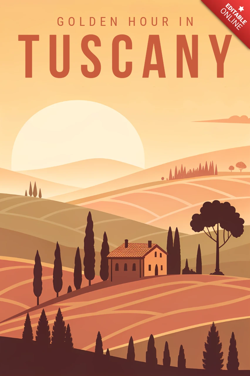 Modèle de design de paysage au coucher de soleil pour affiches de voyage