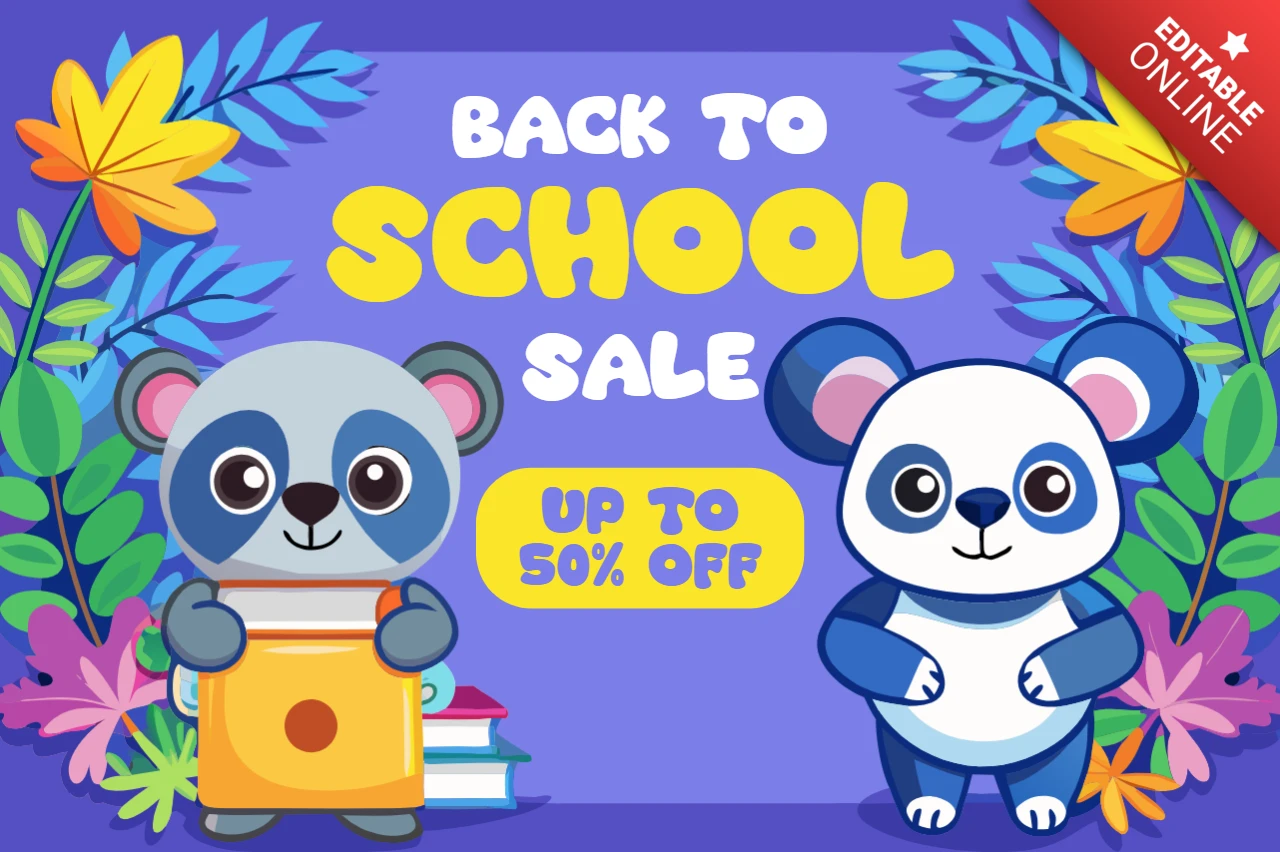 Colorful Panda Design Template for Back to School Sale Flyer