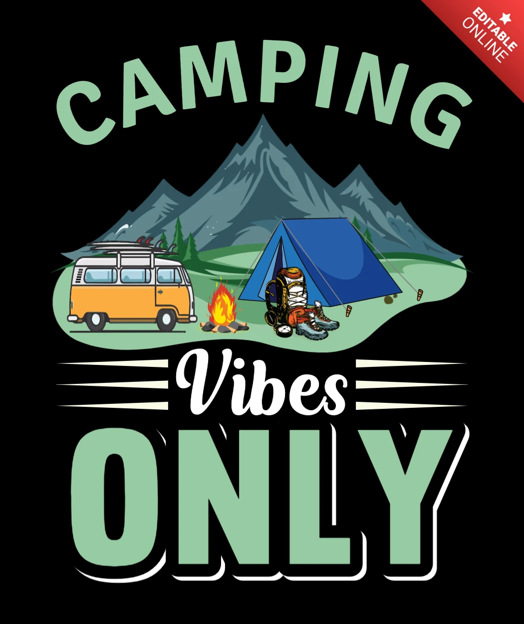 Camping vibes only t-shirt design template