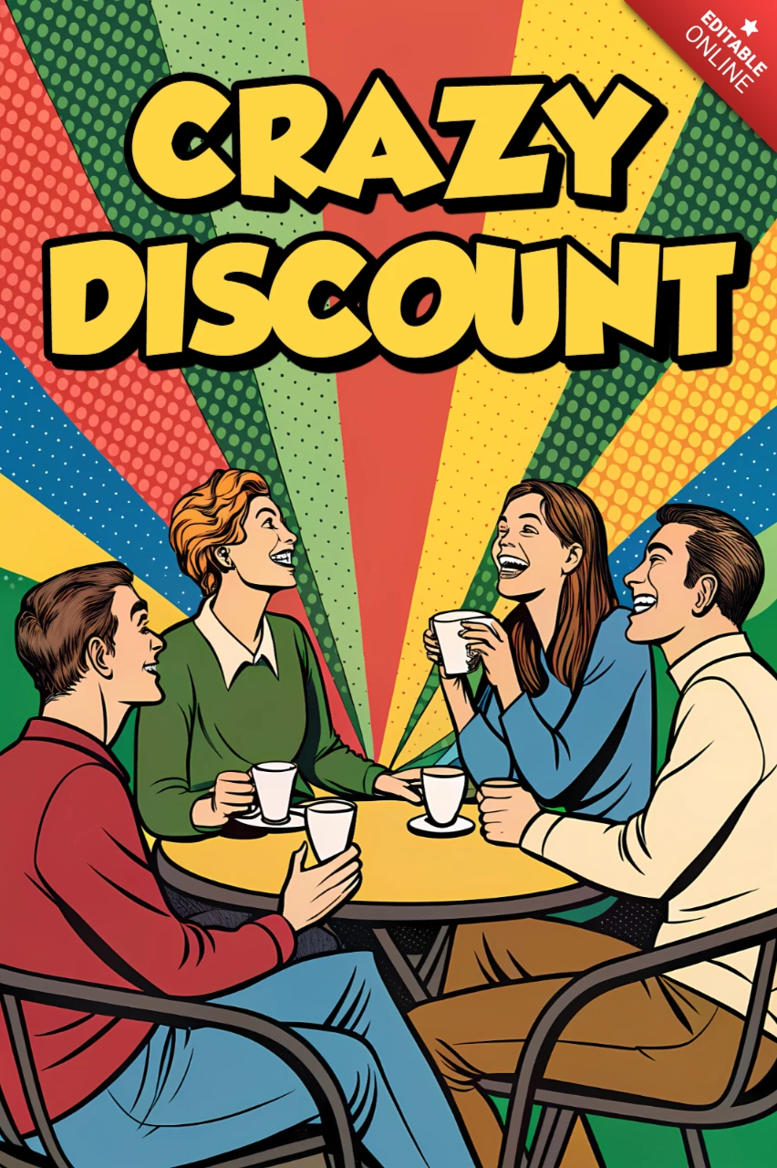 Modèle de design de remise au style bande dessinée rétro pour flyers promotionnels