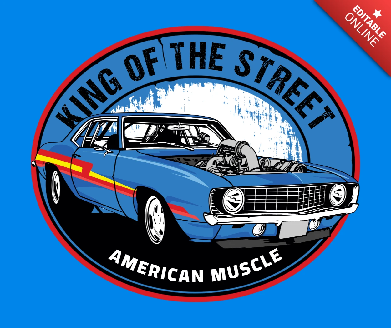 Modelo de design de camiseta de muscle car americano rei da rua