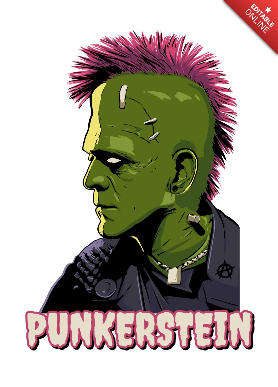 Punkerstein frankenstein parodie t-shirt design vorlage