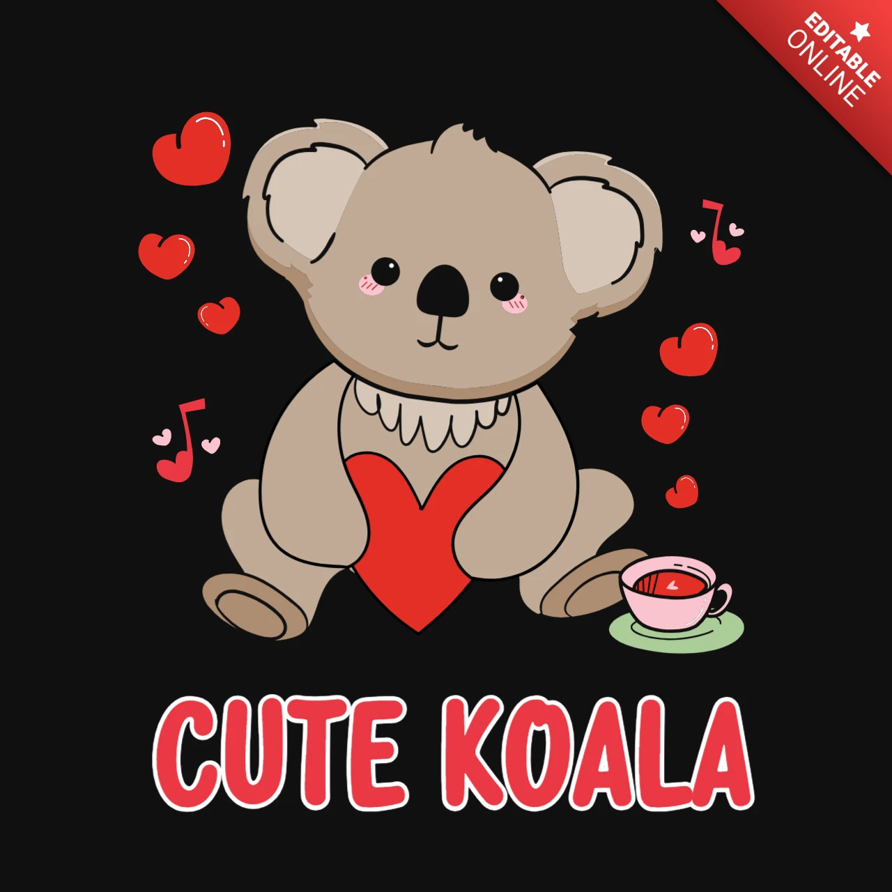 Cute Koala Valentine T-Shirt Design Template