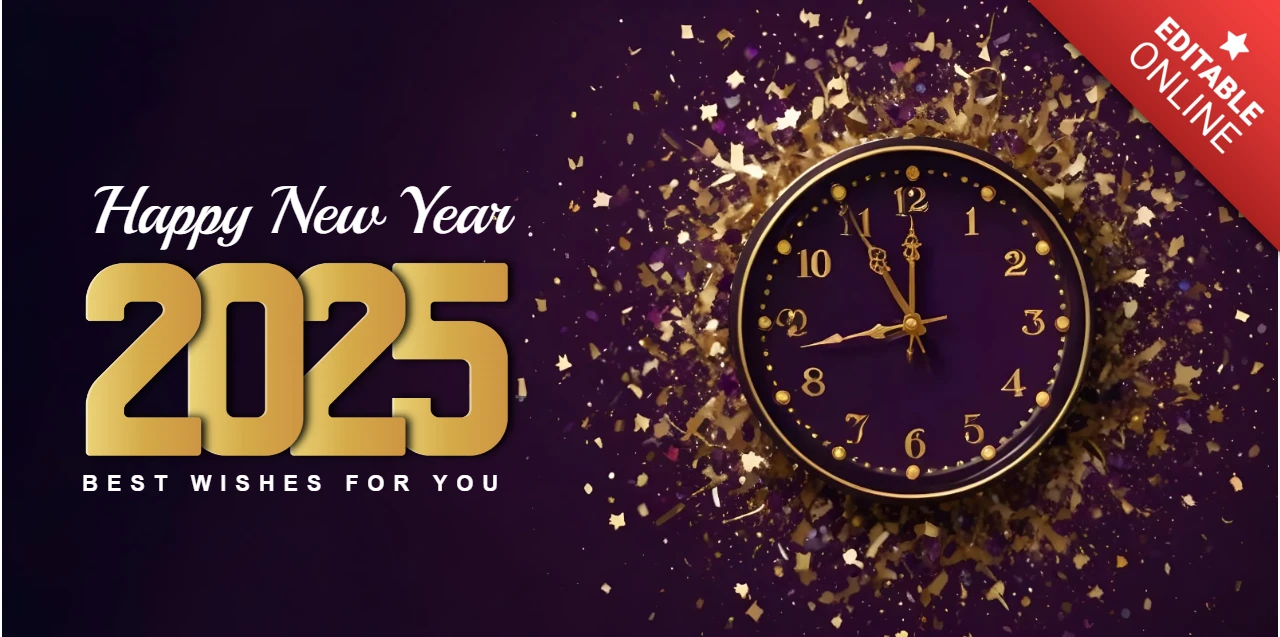 Happy New Year Clock Greeting Card Design Template