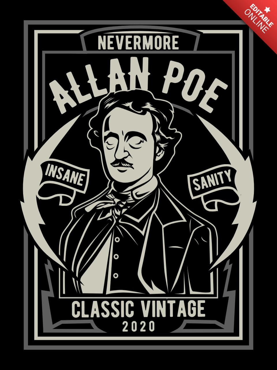 Edgar Alan Poe Character T-Shirt Design Template