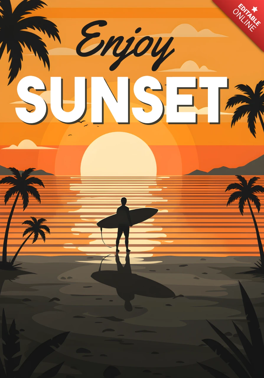 Sonnenuntergang-Surfdesign-Vorlage für Strandbekleidung