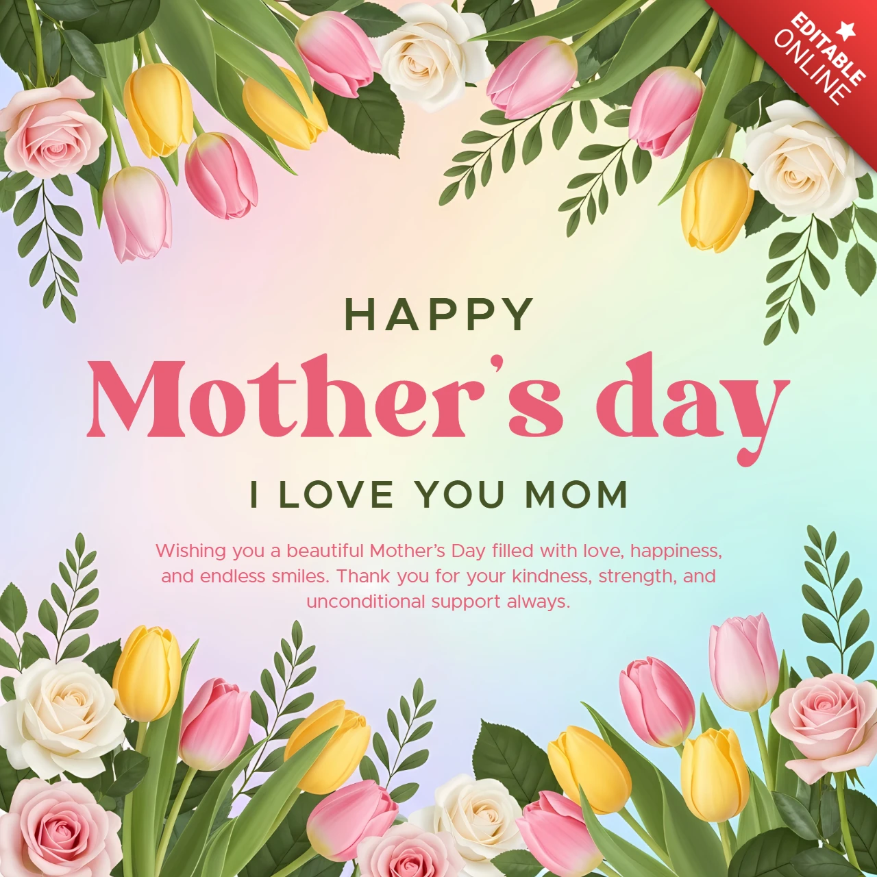 Elegant Floral Mother’s Day Greeting Card for Social Media Template