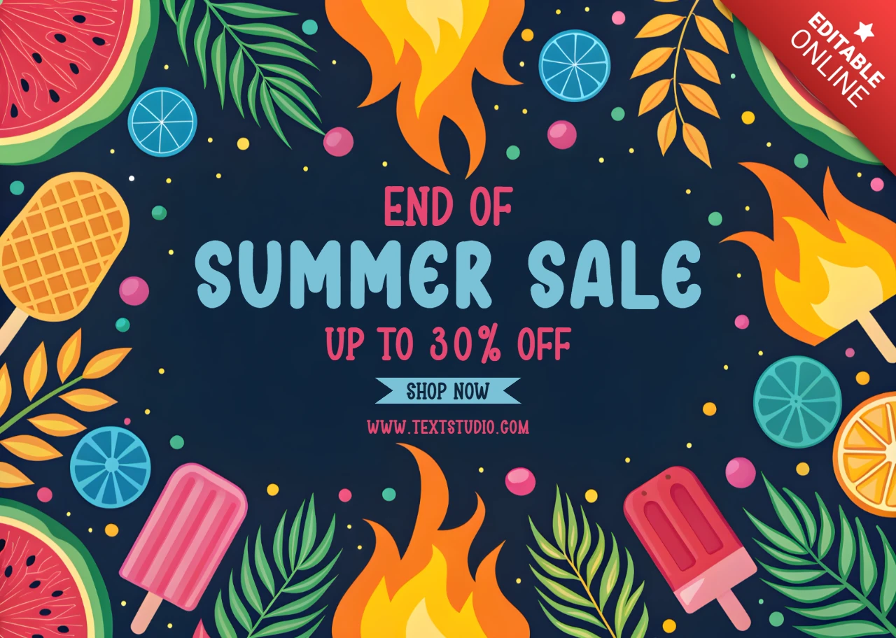 Vibrant Summer Sale Template Design with Fruits and Flames