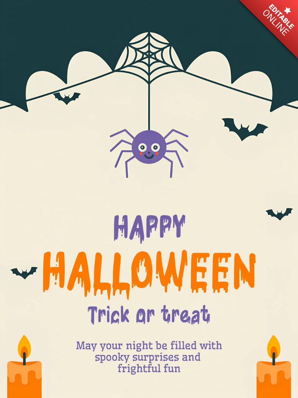 Gruseliges Halloween-Designvorlage mit Spinne für Grußkarten und Displays