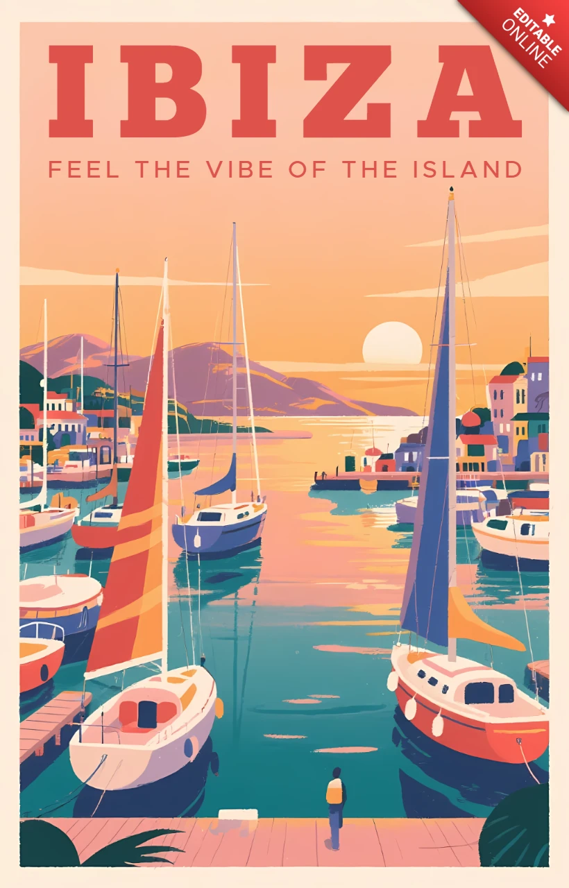 Ibiza Retro Flat Design Template for Travel Posters