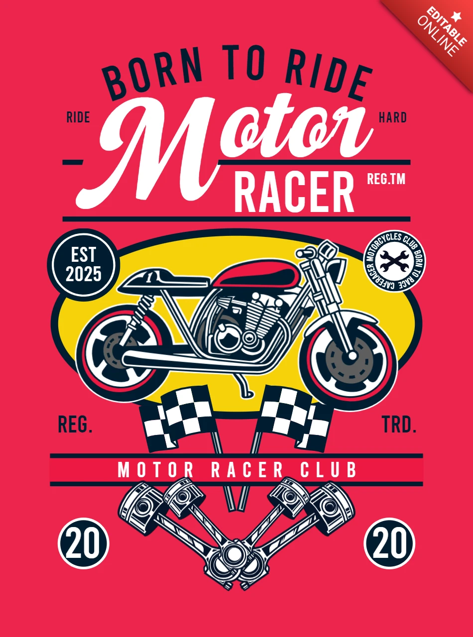 Modello di design per maglietta Born to ride motor racer