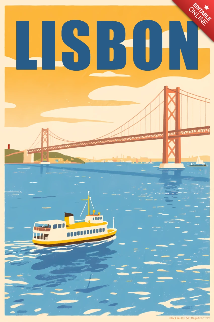Vintage Lissabon Stadtansicht Designvorlage für Reiseposter