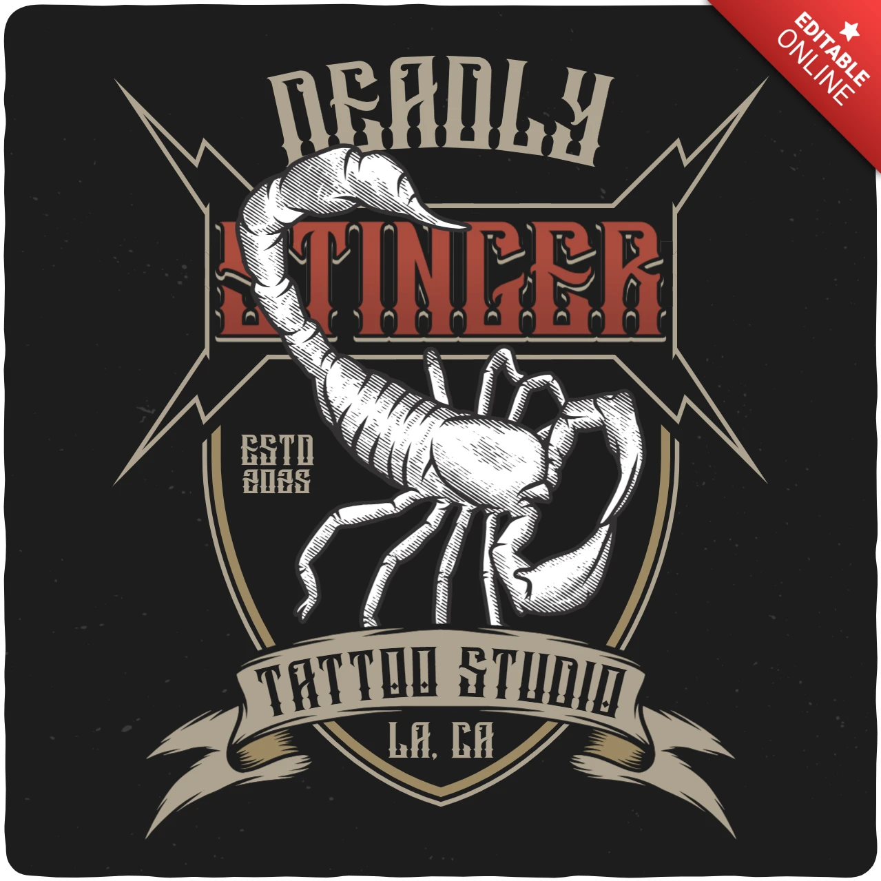 Modèle de t-shirt vintage du studio de tatouage Deadly stinger