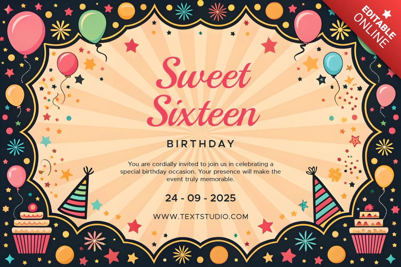 Colorful Sweet Sixteen Birthday Invitation Template Design