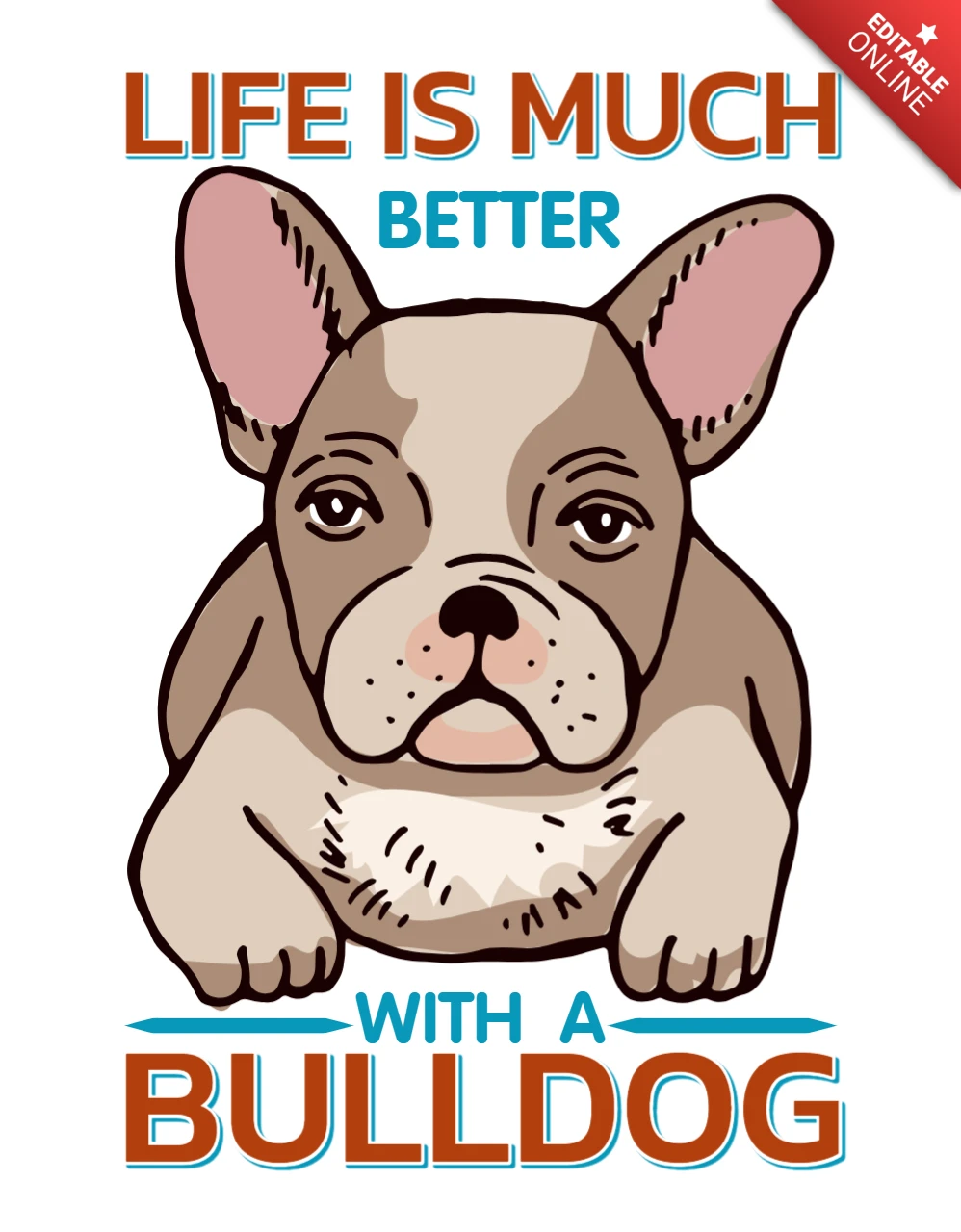 Playful Bulldog Illustration Design Template for Pet Lovers Apparel