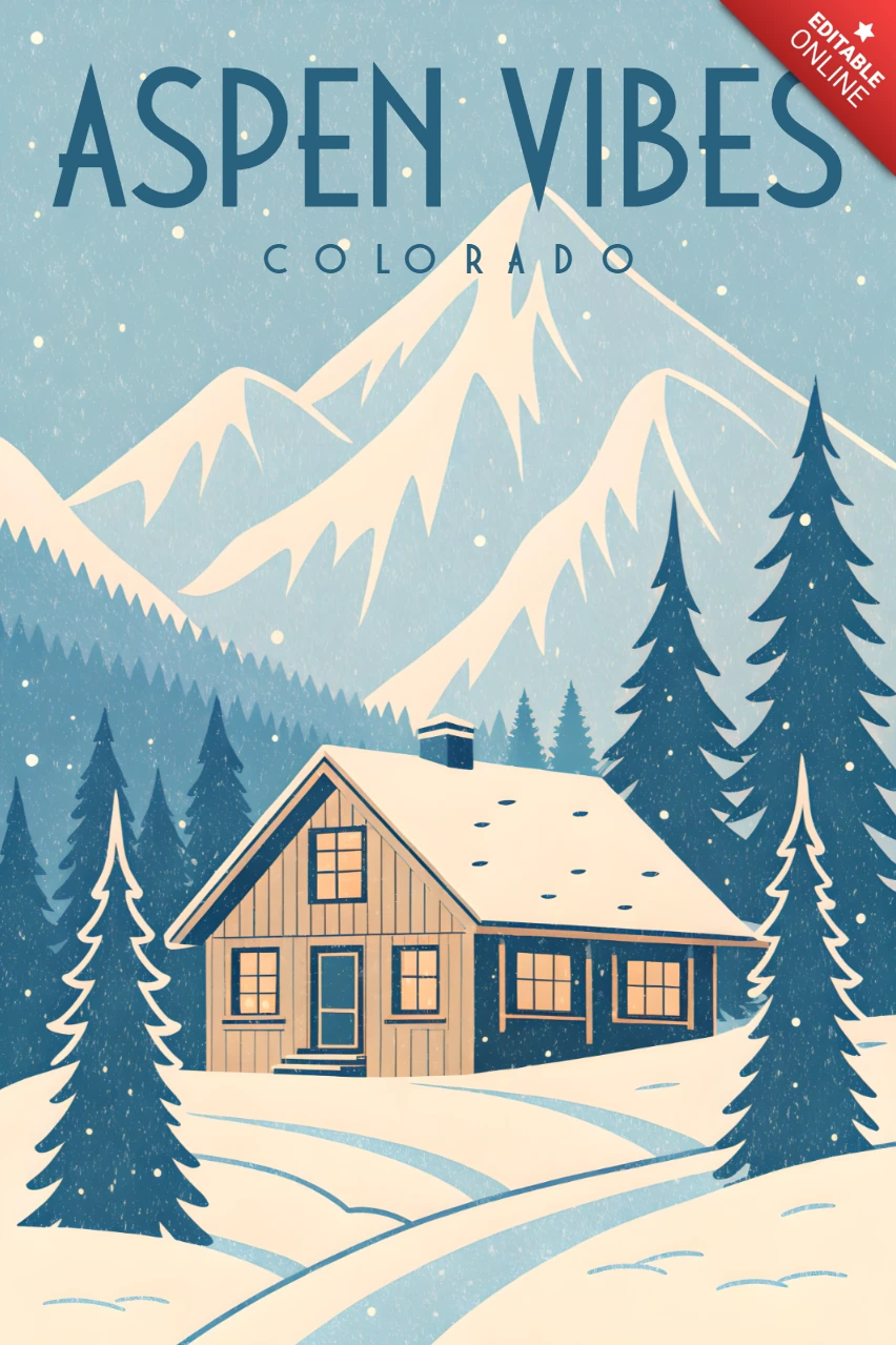 Vintage-Bergkabine im Aspen-Design-Vorlage für Winterreiseplakate