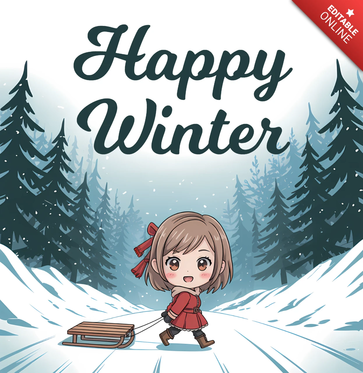 Winterwunderland-Designvorlage mit niedlichem Charakter für Weihnachtskarten