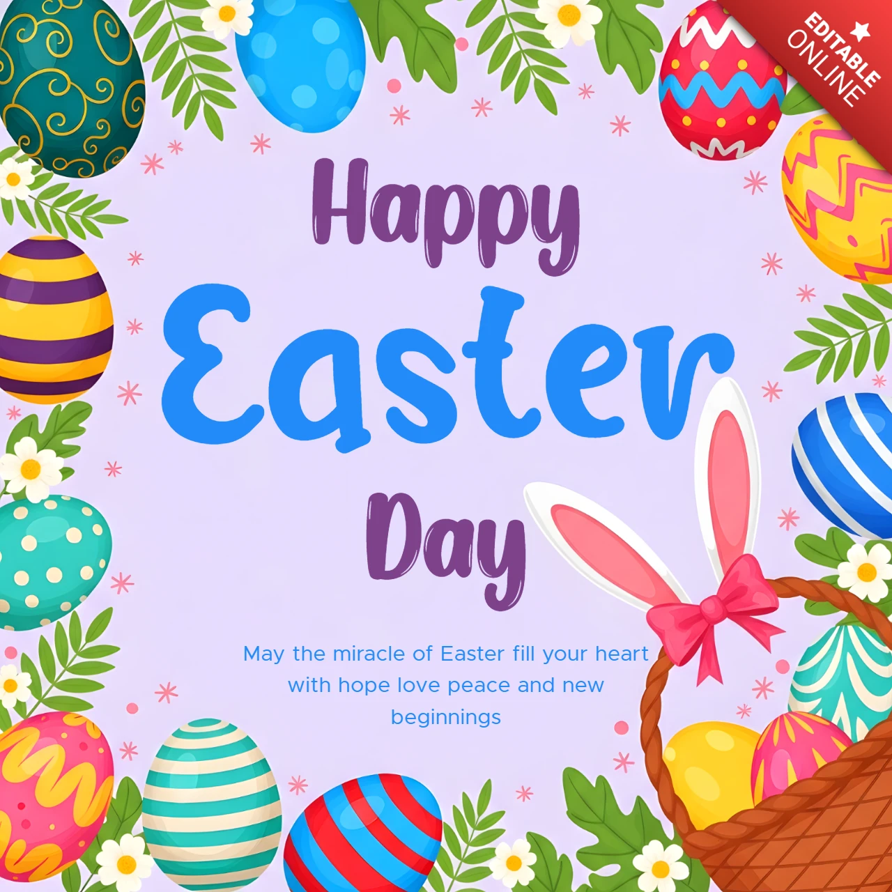 Plantilla de diseño de huevos de Pascua coloridos para tarjetas de felicitación de vacaciones