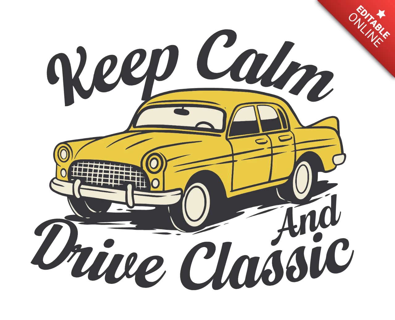Vintage auto illustratie sjabloon: blijf kalm en rijd klassiek ontwerp