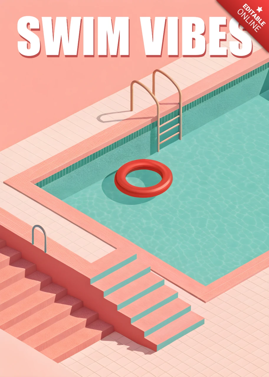 Modern Poolside Design Template with Swim Vibes for Summer Event Promotion