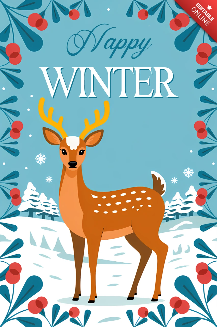 Winterwunderland Reh Designvorlage für Grußkarten
