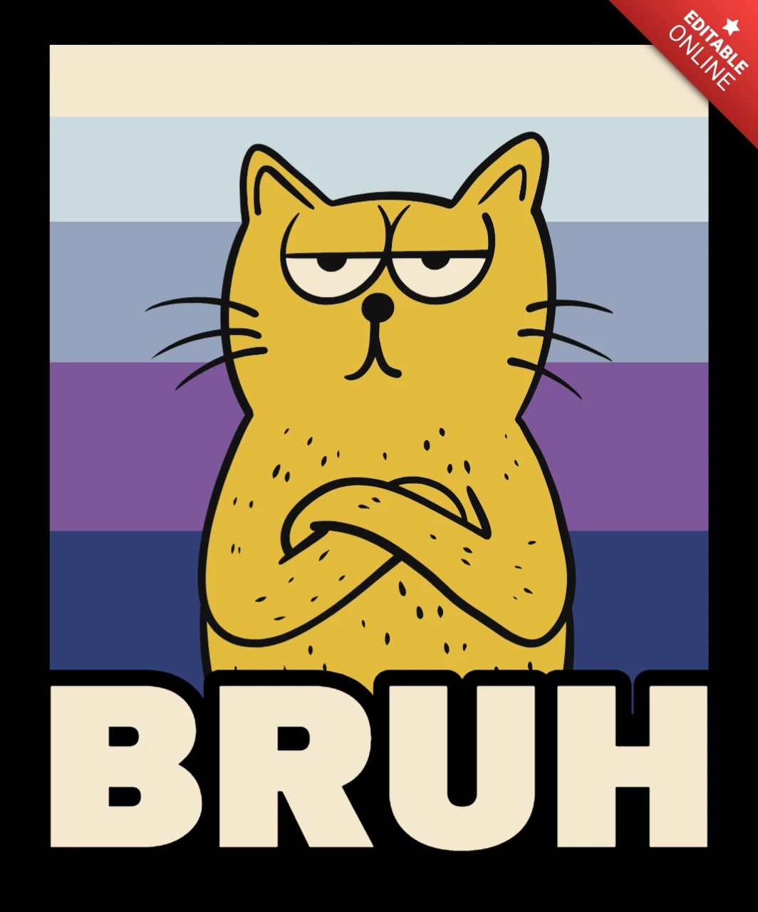 Lustiges Katzen-Design-Template für T-Shirts mit Bruh-Grafikstil