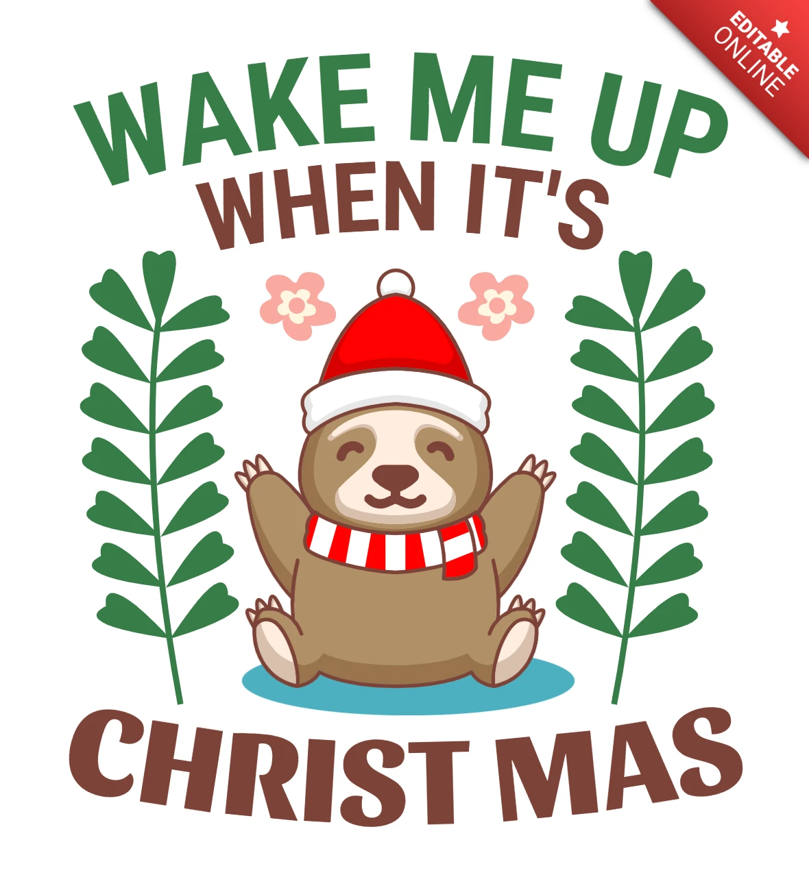 Modelo de design de camiseta de preguiça "Wake me up when its christmas sloth
