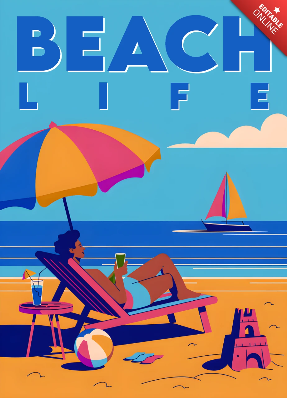 Strandleben Sommer-Vibes Designvorlage für Poster