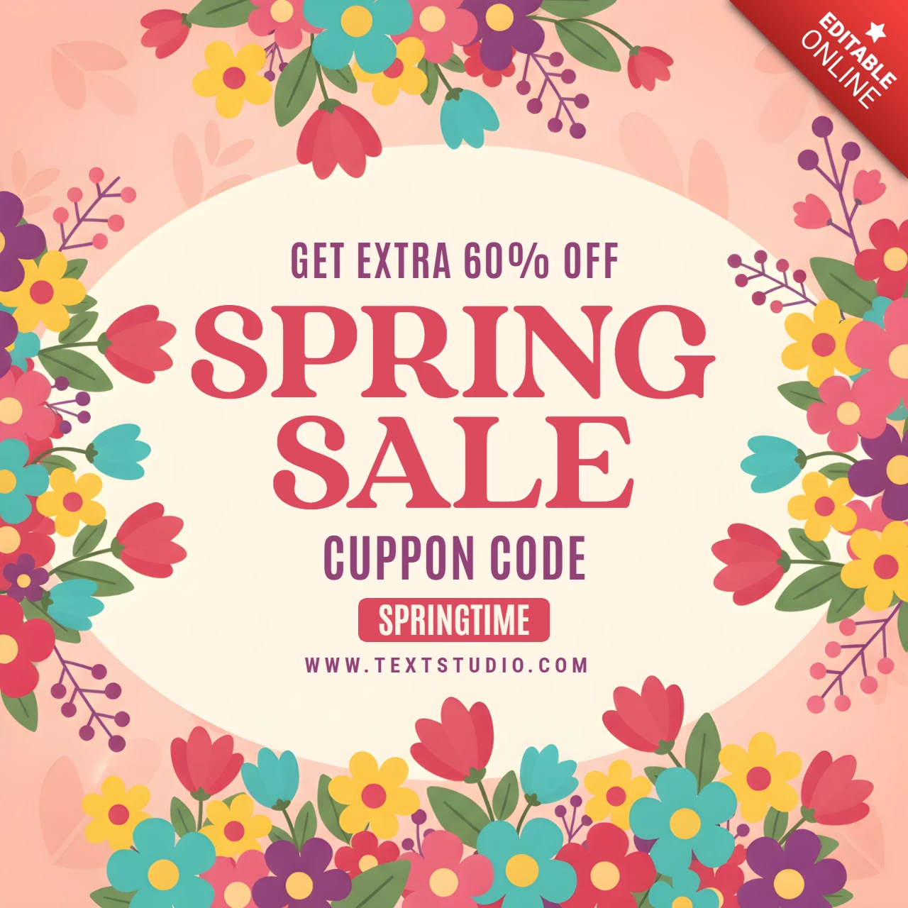 Modèle d'affiche de vente de printemps avec des décorations florales vibrantes et une promotion de réduction limitée dans le temps