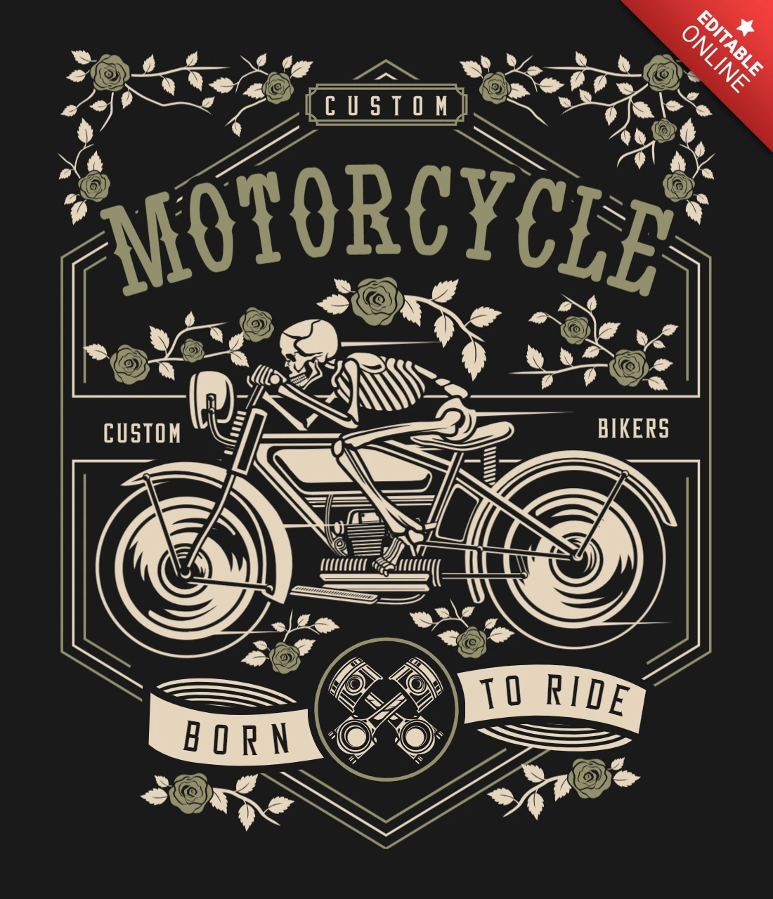 Custom motorfiets geboren om te rijden t-shirt ontwerpsjabloon