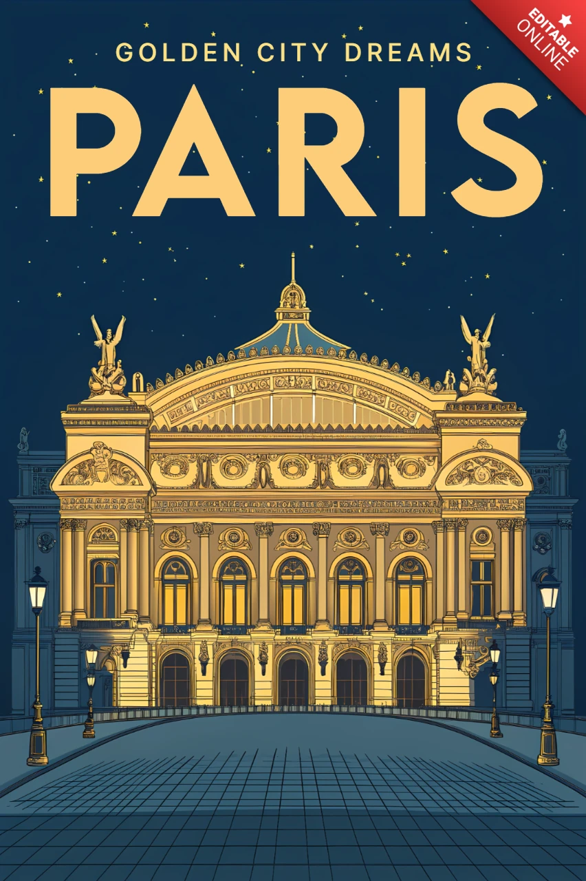 Paris Opera Architectural Design Template for Souvenir Posters and Prints
