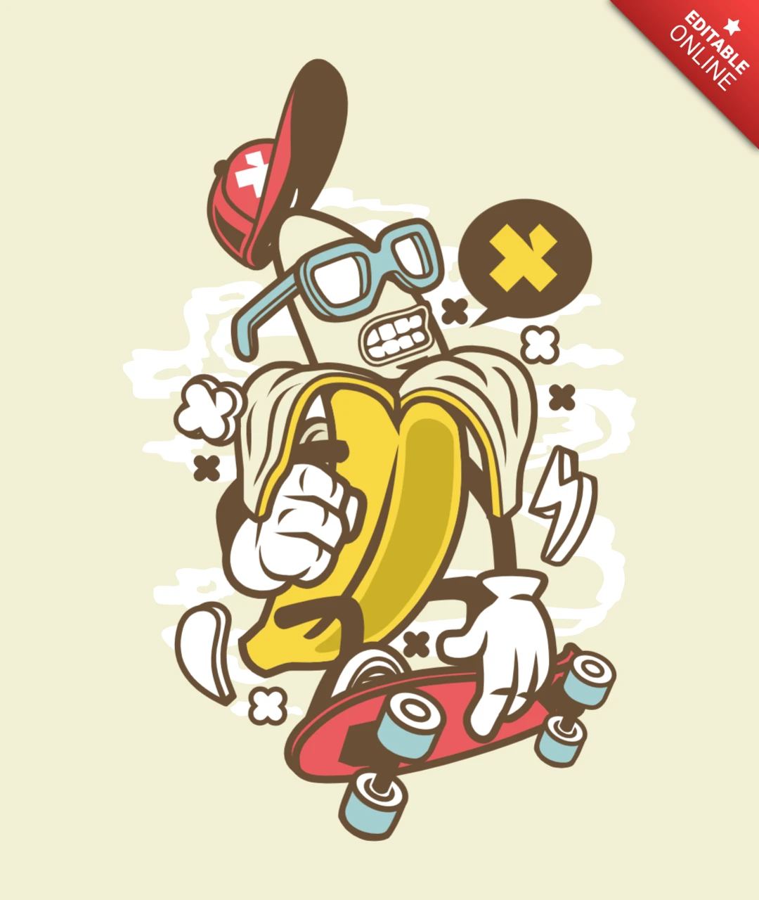 Banana personaje de dibujos animados plantilla de diseño de camiseta