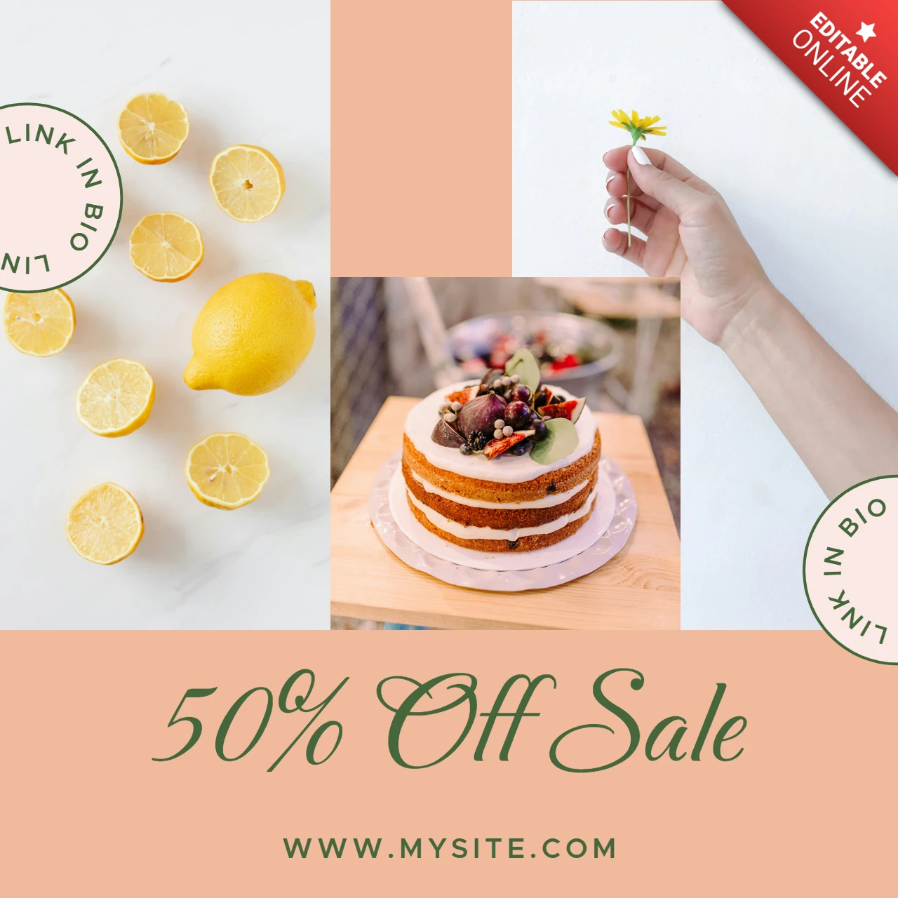 Pastel Yellow and Pink 50 Percent Off Sale Instagram Post Design Template