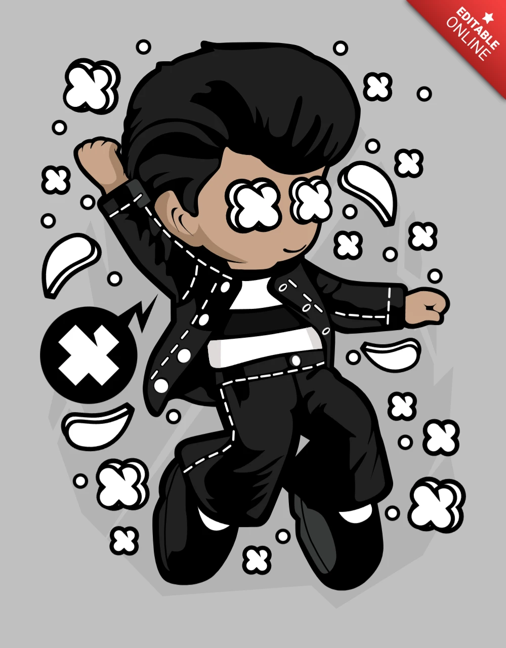 Elvis personaje de dibujos animados cultura pop plantilla de diseño de camiseta