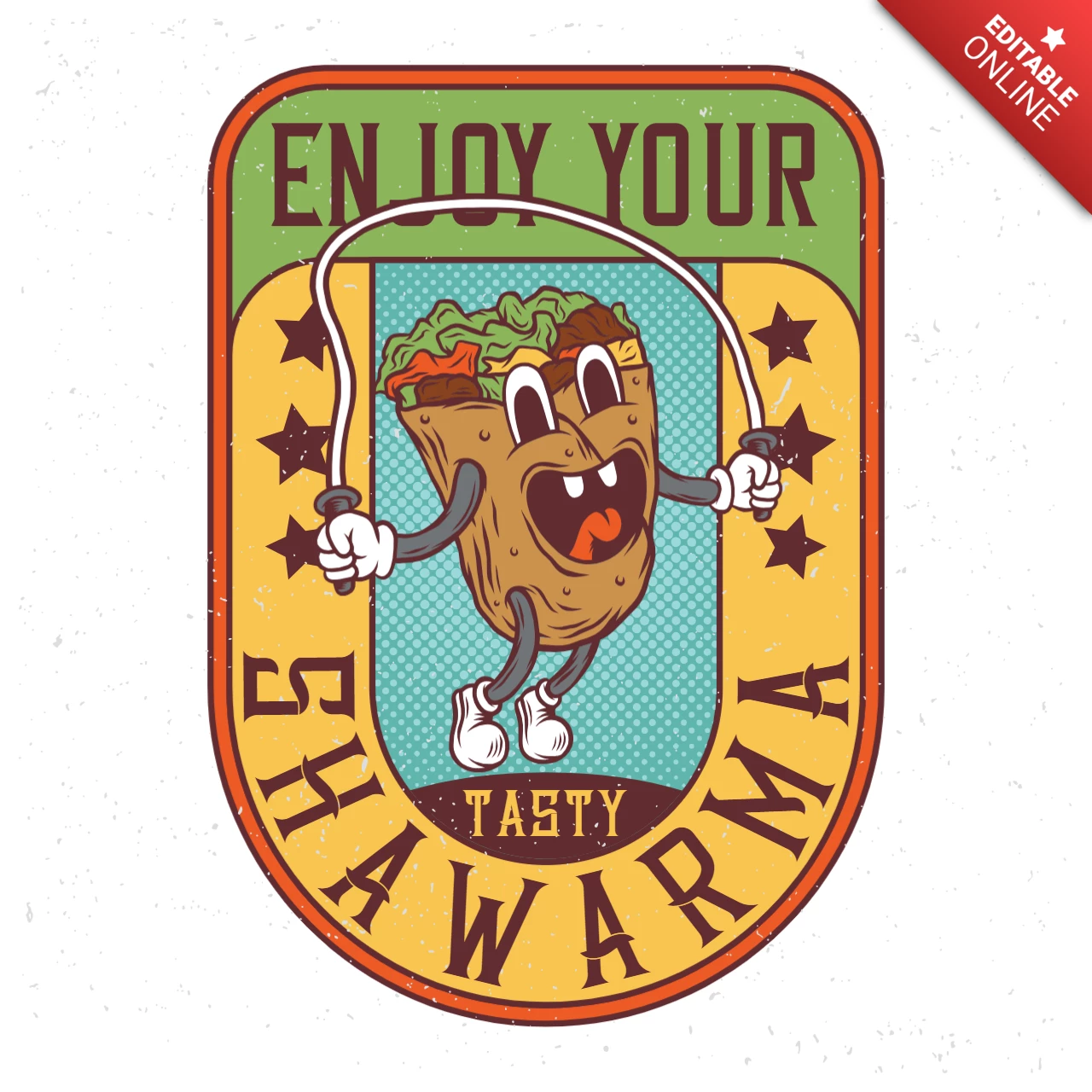 Grappig shoarma karakter t-shirt ontwerpsjabloon