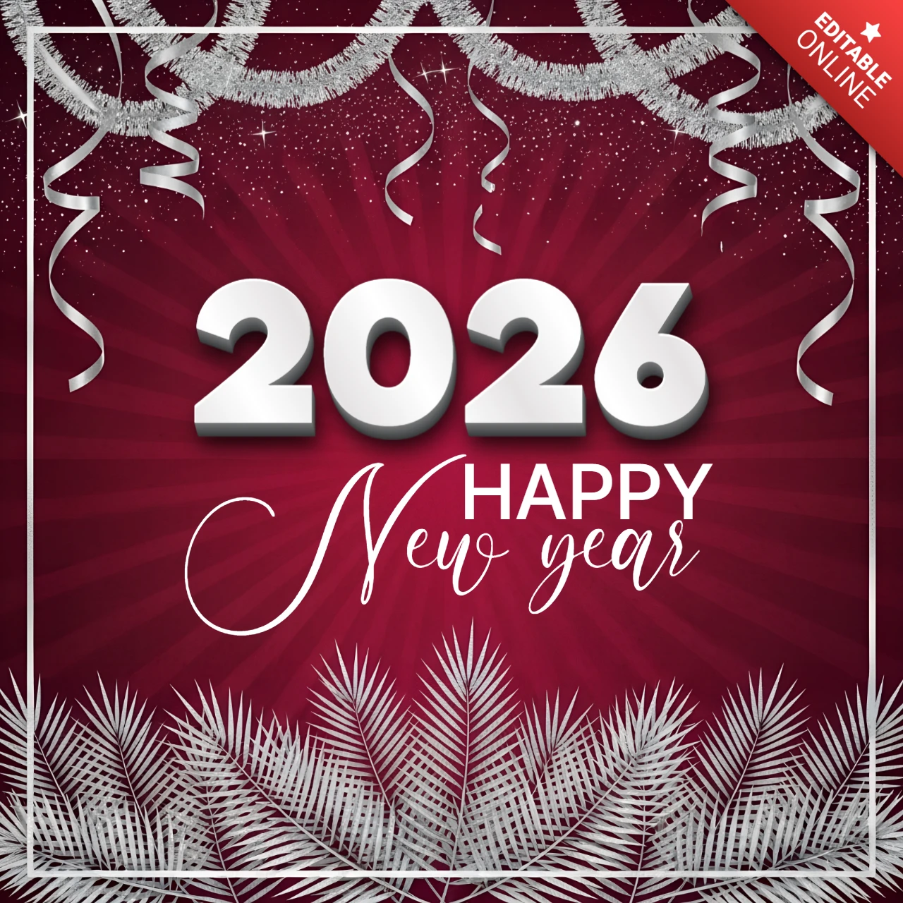 Festive New Year 2026 Design Template with Glittering Decorations for Greeting Cards