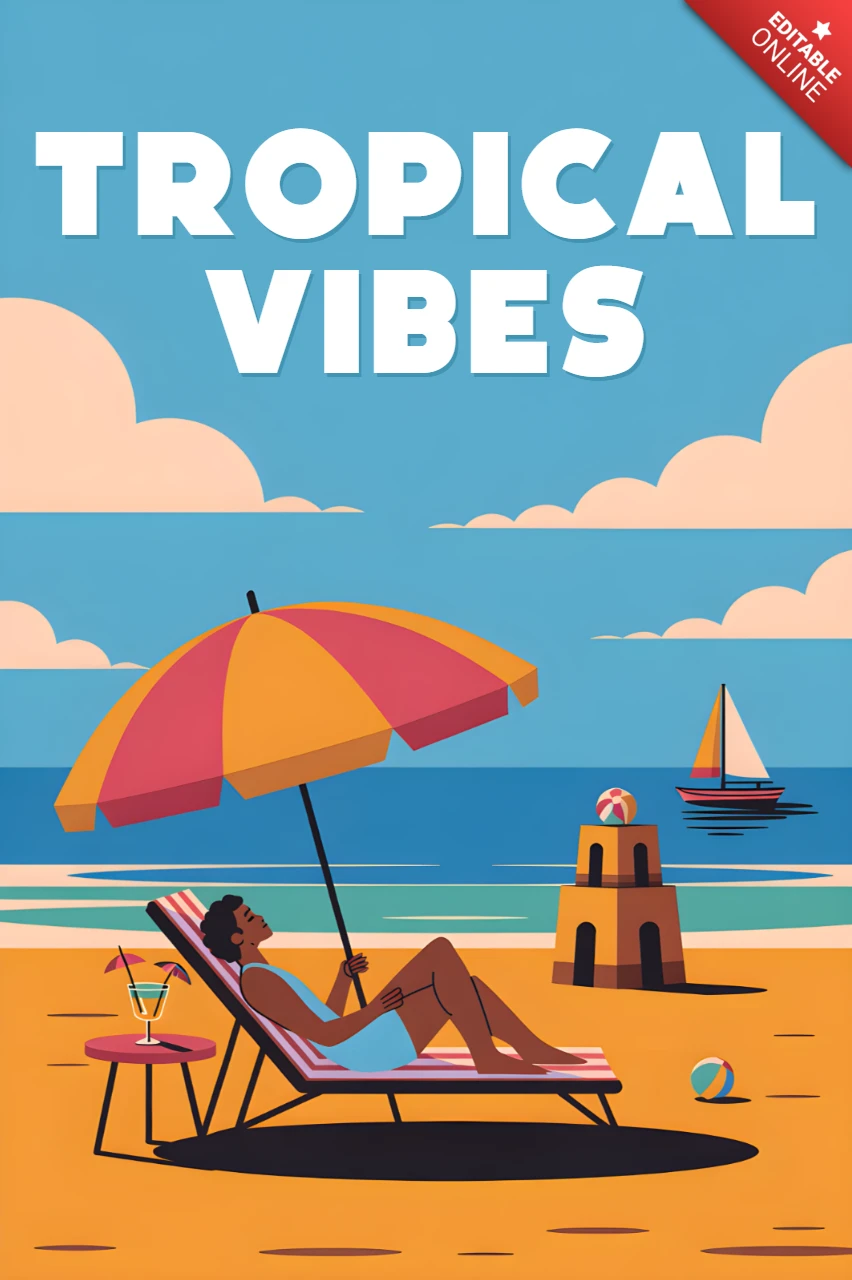 Modèle de design rétro aux vibes tropicales pour affiches d'été