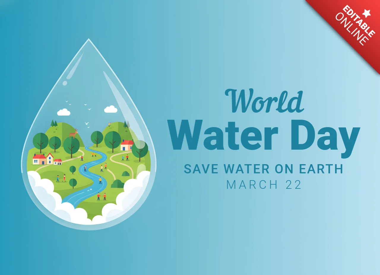 World Water Day Decorative Poster with River, Trees, and Community Theme