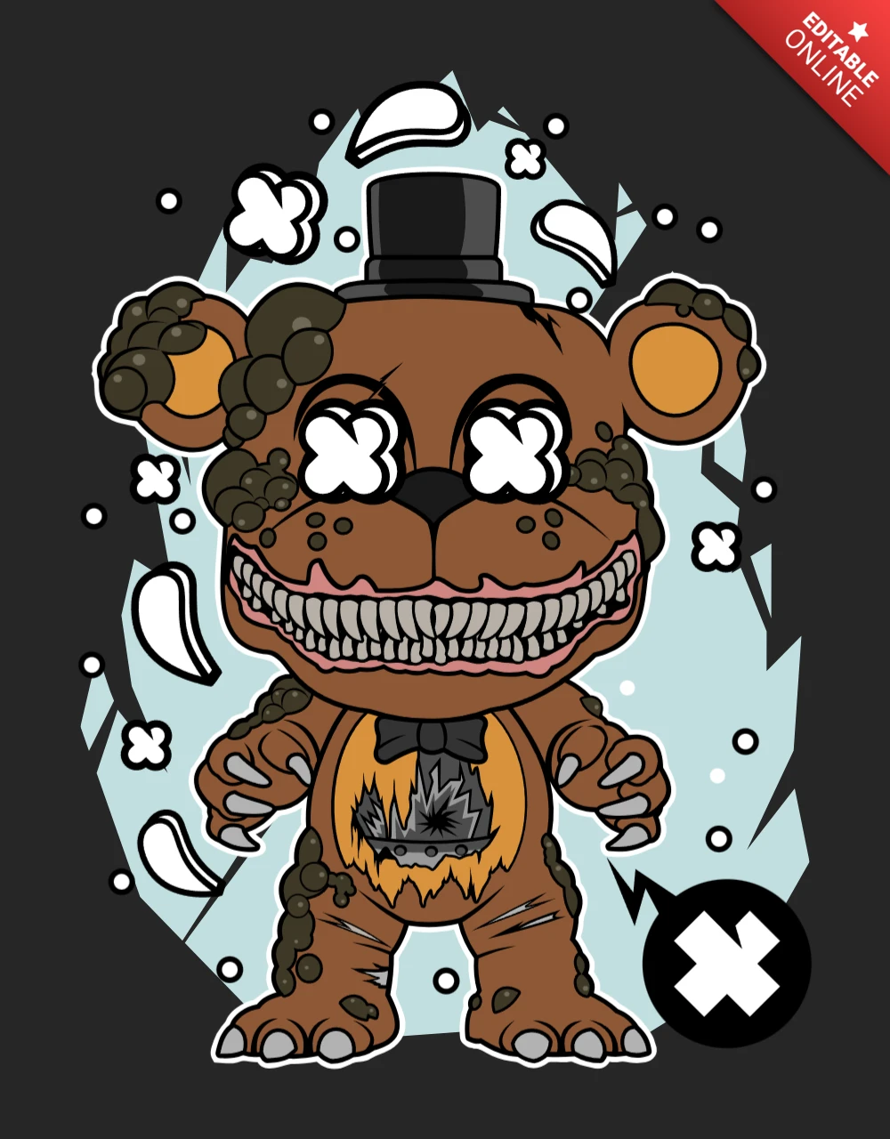 Freddy Bear FNAF Cartoon Character Pop Culture Apparel Design Template