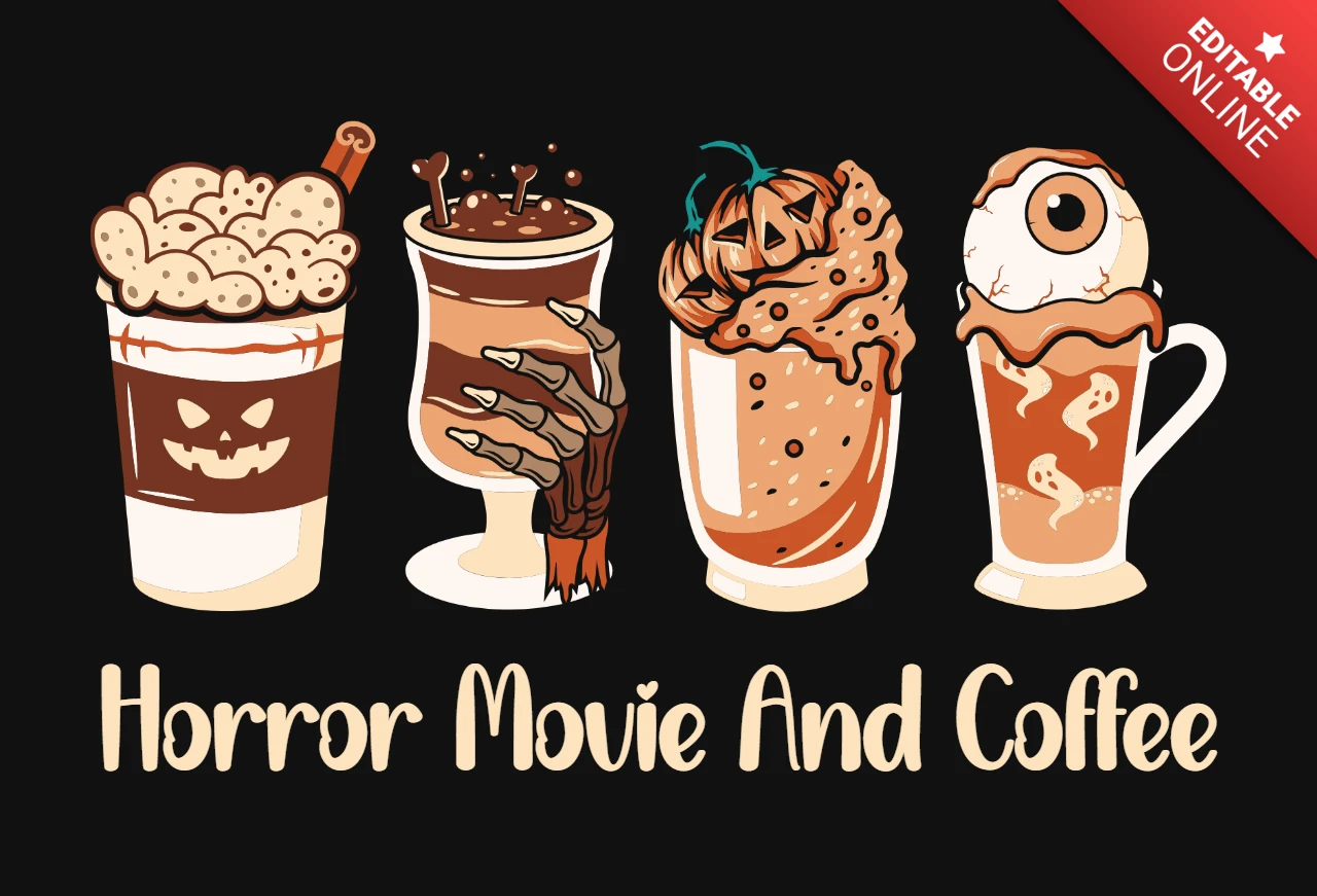Horrorfilm und kaffee halloween t-shirt design vorlage