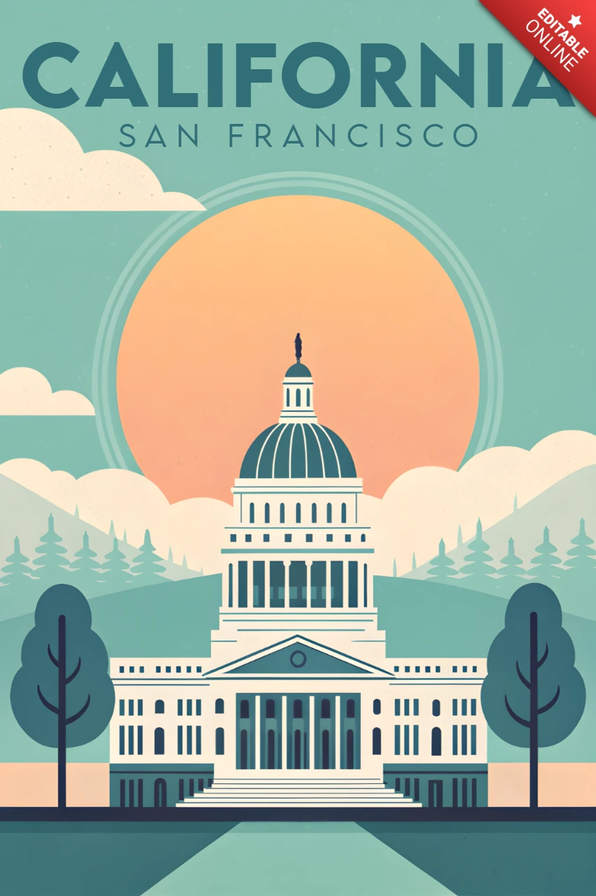 California San Francisco Vintage Poster Design Template