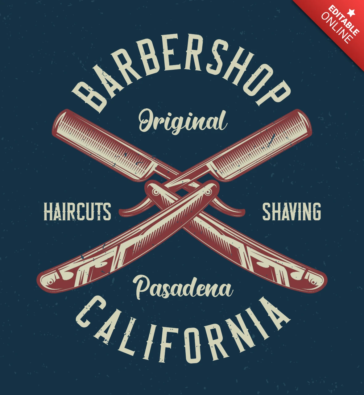 Modelo de design de camiseta de barbearia com lâminas de barbear
