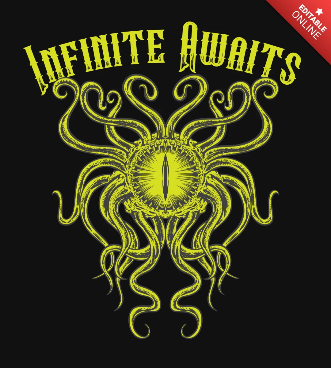 Edgy Graphic Design Template: 'Infinite Awaits' with Mythical Creature Illustration