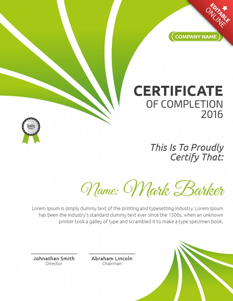 Modern Corporate Employee Certificate Of Completion Post Design Template